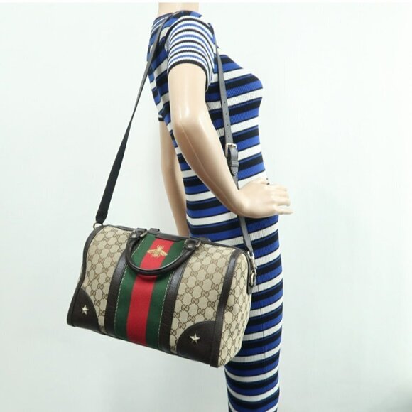 100% Authentic GUCCI Boston Brown Canvas Satchel Bag - Picture 12 of 12